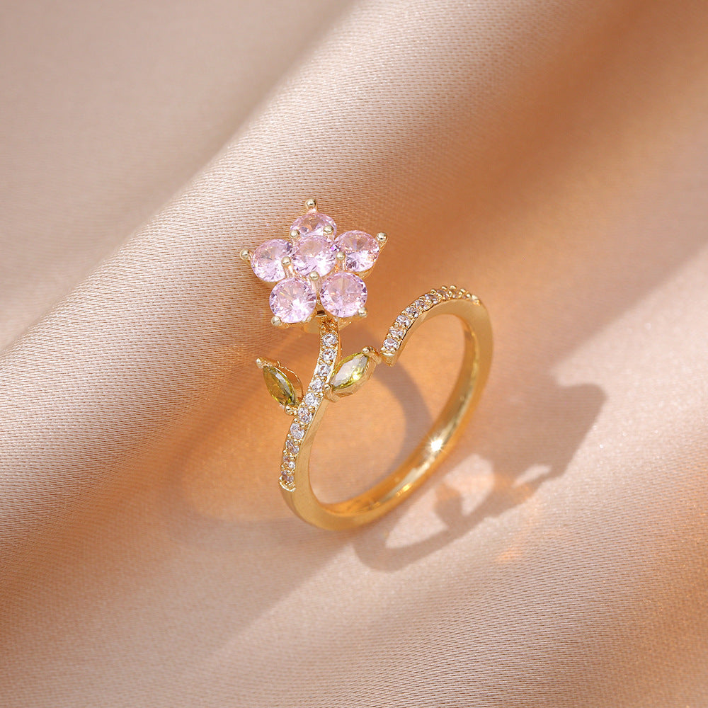 Zircon Temperament Temperamental Cold Style Fully Jeweled Loving Heart Ring