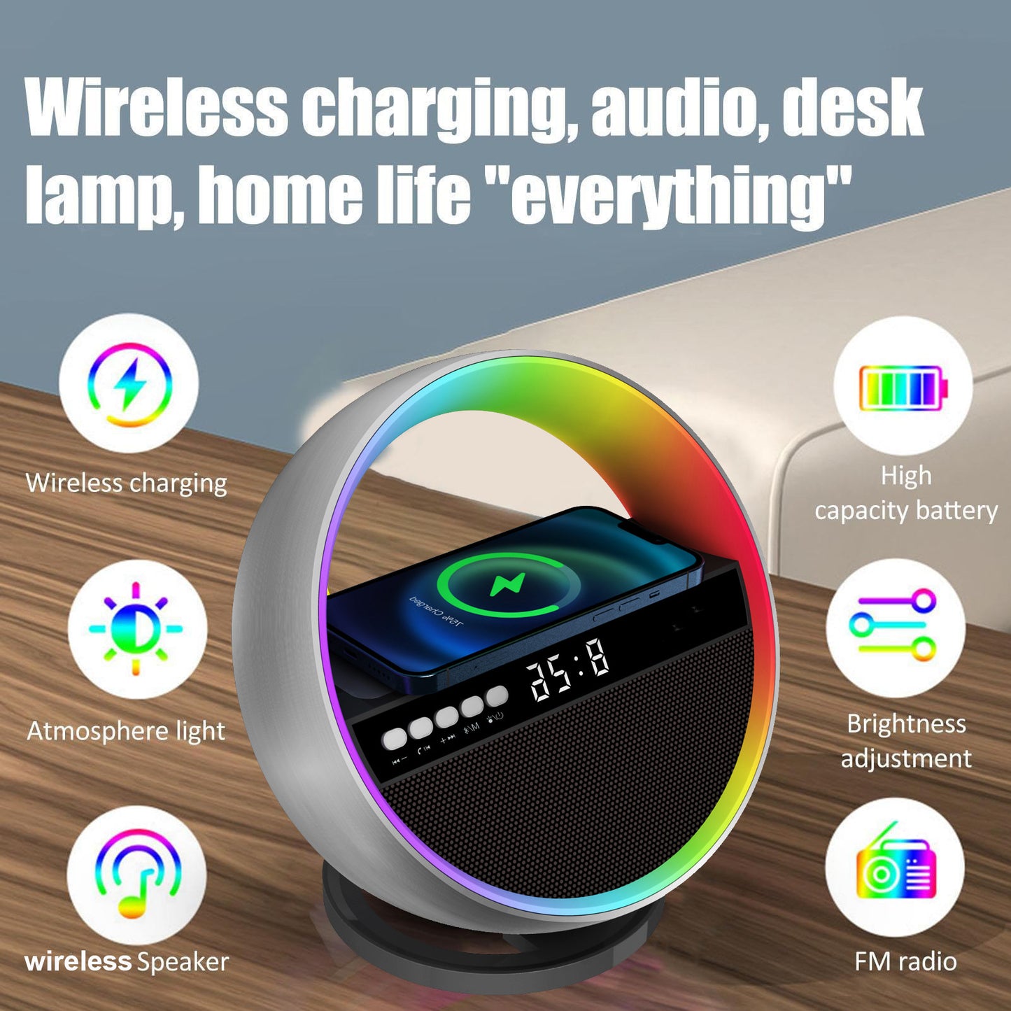 2024 New Multifunction RGB Night Light Wireless Charger Bluetooth Speaker Large G Ambience Light Home Decor - RazzX