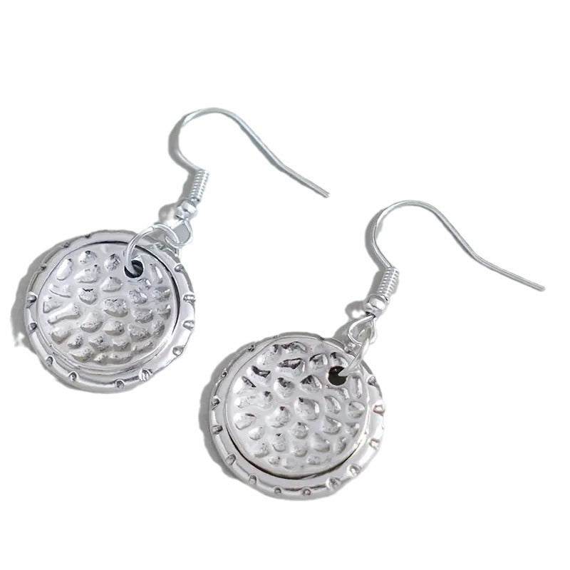 Vintage Bohemian Style Silver Disc Design Pendant Earrings