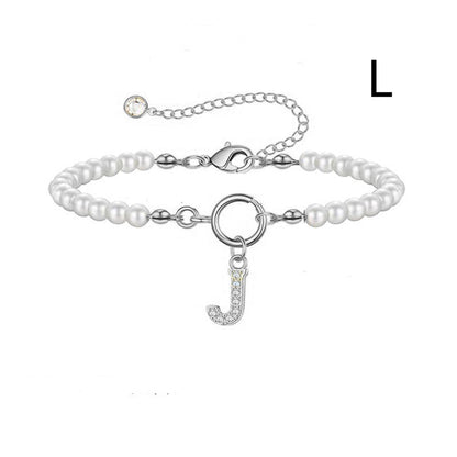 2024 New Fashion Toggle Clasp Initial Bracelet Women A-Z Letter Pendant 6mm Pearl Bracelet For Women Jewelry Gift - RazzX