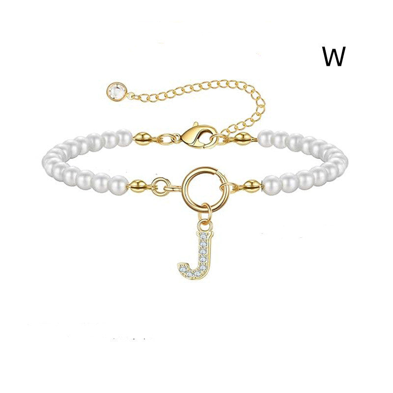 2024 New Fashion Toggle Clasp Initial Bracelet Women A-Z Letter Pendant 6mm Pearl Bracelet For Women Jewelry Gift - RazzX