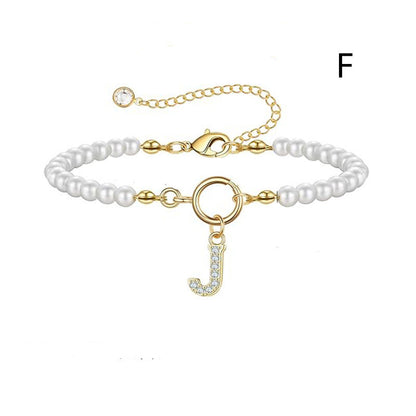 2024 New Fashion Toggle Clasp Initial Bracelet Women A-Z Letter Pendant 6mm Pearl Bracelet For Women Jewelry Gift - RazzX