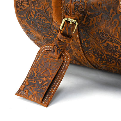 Vintage Print Luggage Bag Top Layer Cowhide Handbag Leisure Gym Bag