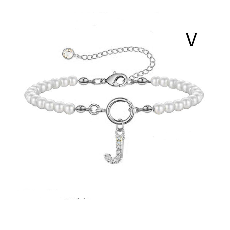 2024 New Fashion Toggle Clasp Initial Bracelet Women A-Z Letter Pendant 6mm Pearl Bracelet For Women Jewelry Gift - RazzX