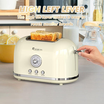 Toaster 2 Slice Retro Toaster Edelstahl mit 6 Brotschirm-Einstellungen und Bagel Cancel Aufwärm funktion, niedlicher Brot-Toaster mit extra breiten Slot und abnehmbarem Crumb Tablett