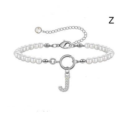 2024 New Fashion Toggle Clasp Initial Bracelet Women A-Z Letter Pendant 6mm Pearl Bracelet For Women Jewelry Gift - RazzX