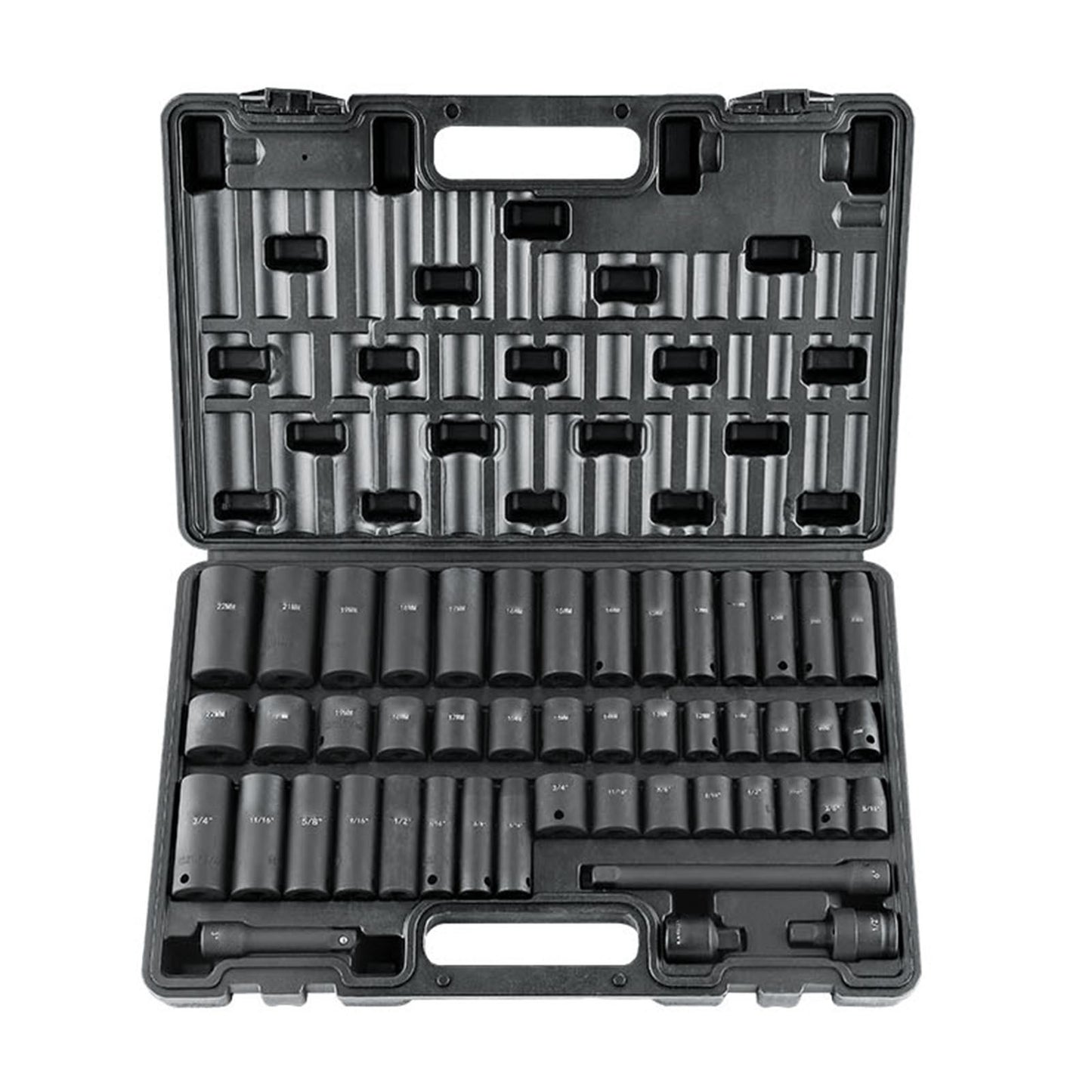 VEVOR Rive Impact Socket Set, 48 Piece Socket Set SAE  & Metric 8-22mm 6 Point Cr-V Drive Extension Bar Universal Joint & Power Drill Adapter Includes Storage Case