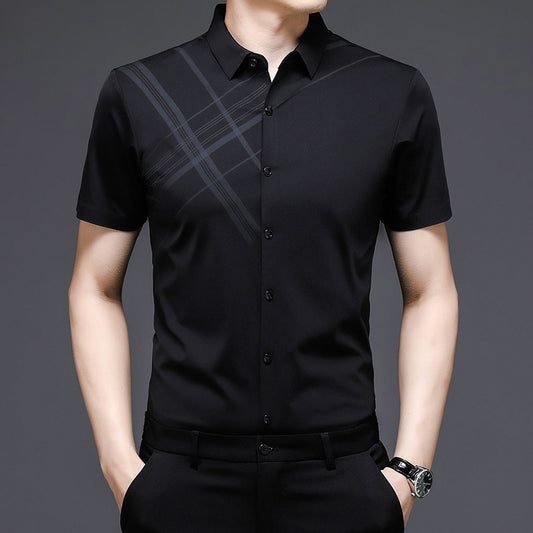 Woodpecker Silk Short Sleeve Shirt Men''s Middle Age