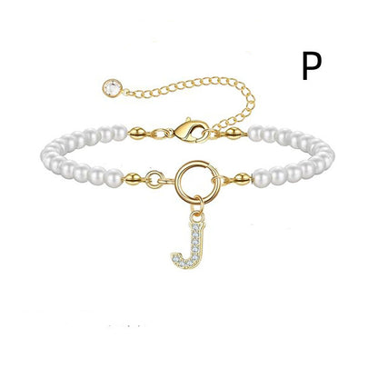 2024 New Fashion Toggle Clasp Initial Bracelet Women A-Z Letter Pendant 6mm Pearl Bracelet For Women Jewelry Gift - RazzX