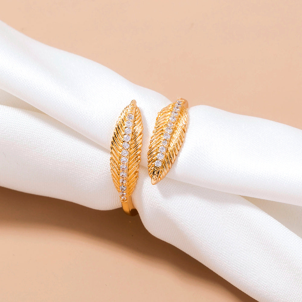 Zircon-inlaid Feather Opening Simple Micro-inlaid Zircon Ring Female Accessories