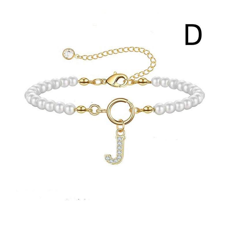 2024 New Fashion Toggle Clasp Initial Bracelet Women A-Z Letter Pendant 6mm Pearl Bracelet For Women Jewelry Gift - RazzX