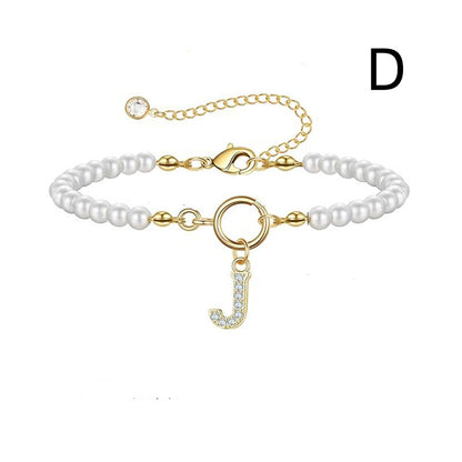 2024 New Fashion Toggle Clasp Initial Bracelet Women A-Z Letter Pendant 6mm Pearl Bracelet For Women Jewelry Gift - RazzX