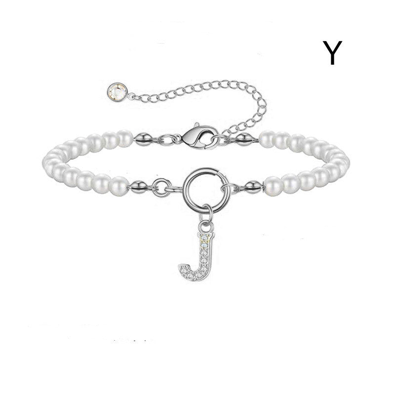 2024 New Fashion Toggle Clasp Initial Bracelet Women A-Z Letter Pendant 6mm Pearl Bracelet For Women Jewelry Gift - RazzX