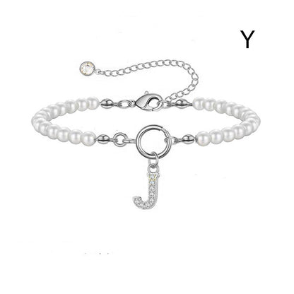 2024 New Fashion Toggle Clasp Initial Bracelet Women A-Z Letter Pendant 6mm Pearl Bracelet For Women Jewelry Gift - RazzX