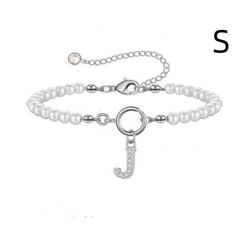 2024 New Fashion Toggle Clasp Initial Bracelet Women A-Z Letter Pendant 6mm Pearl Bracelet For Women Jewelry Gift - RazzX