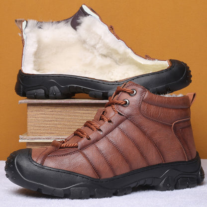 Warm Men's Outdoor Mountaineering Plush Leather Shoes