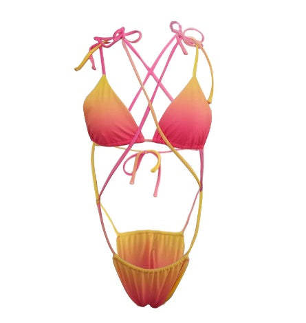 Bikini Tie Rope Gradient Color Bikini Swimsuit Female Split Swimwear - RazzX