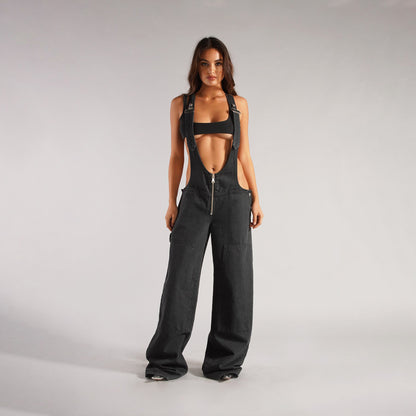 Y2K Denim Overalls mit Taschen Mode Lose Jumps uit Streetwear Reiß verschluss Jeans Hosen Damen bekleidung