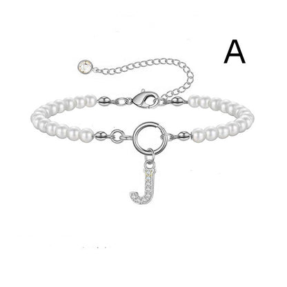 2024 New Fashion Toggle Clasp Initial Bracelet Women A-Z Letter Pendant 6mm Pearl Bracelet For Women Jewelry Gift - RazzX