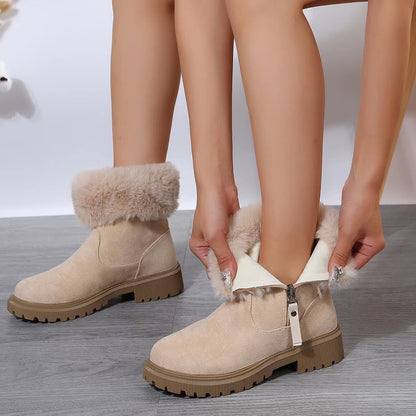 Warme Plüsch stiefel Winter mode Seite Reiß verschluss Schnees tiefel für Frauen im Freien verdickte Schuhe mit niedrigen Absätzen