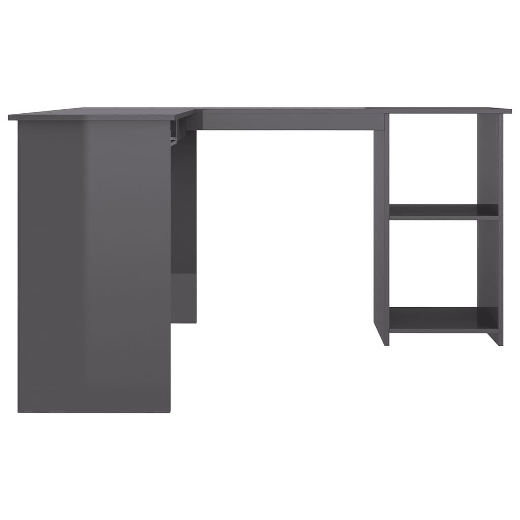 vidaXL L-Shaped Corner Desk High Gloss Gray 47.2" x 55.1" x 29.5" Engineered Wood