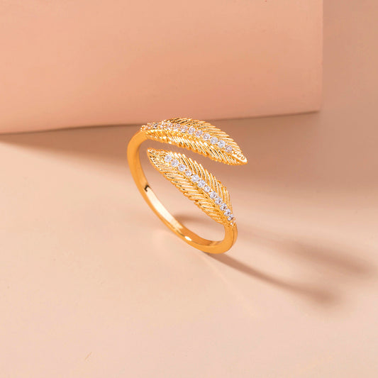 Zircon-inlaid Feather Opening Simple Micro-inlaid Zircon Ring Female Accessories