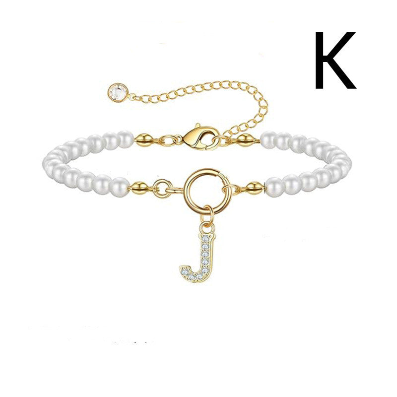 2024 New Fashion Toggle Clasp Initial Bracelet Women A-Z Letter Pendant 6mm Pearl Bracelet For Women Jewelry Gift - RazzX