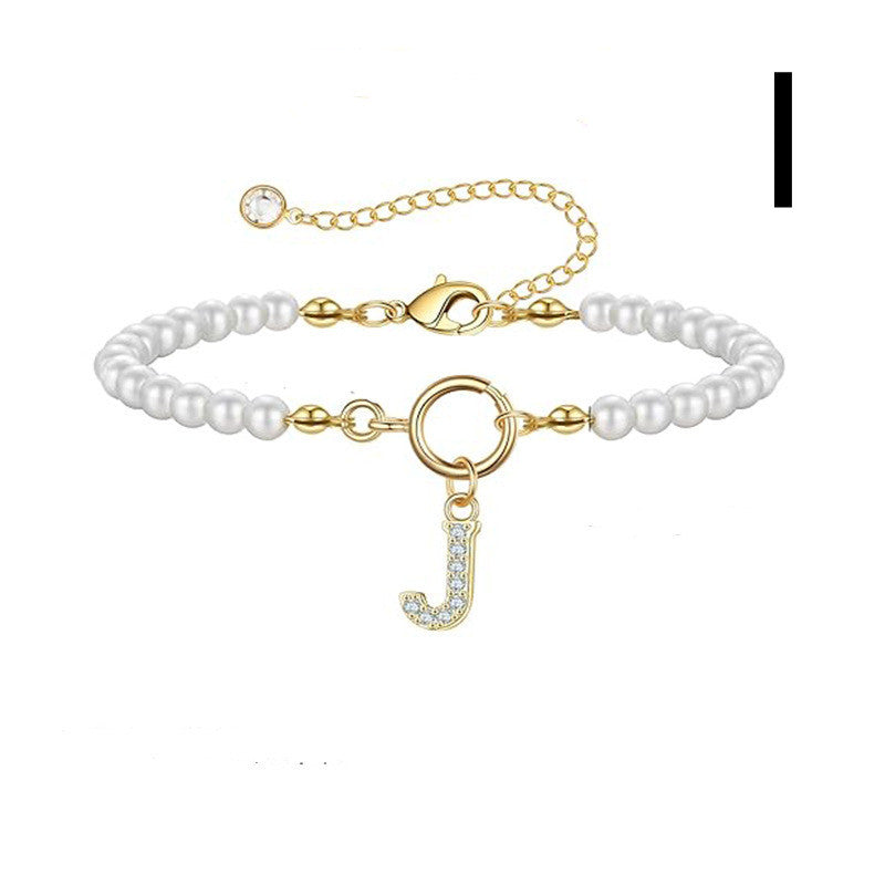 2024 New Fashion Toggle Clasp Initial Bracelet Women A-Z Letter Pendant 6mm Pearl Bracelet For Women Jewelry Gift - RazzX