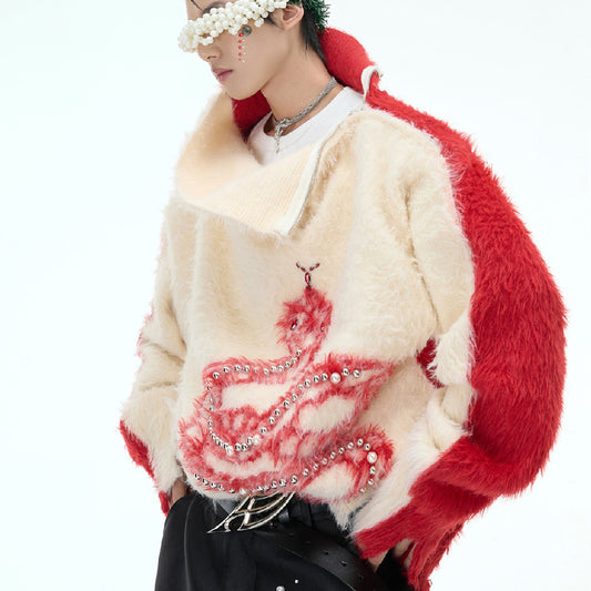 Year Of The Snake Pearl Embellished Sweater High Neck