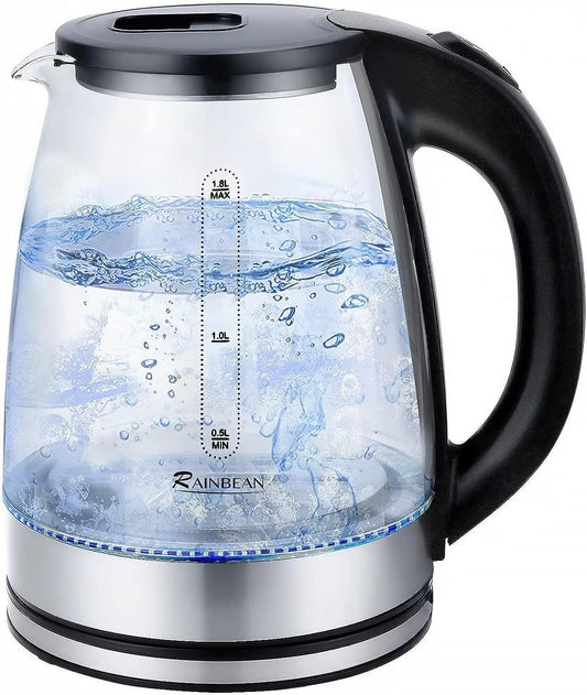 Wasserkocher Wasserkessel, 1,8 l elektrischer Tee kessel, weit öffnender Warmwasser kessel mit LED-Licht, automatischer Abschalt-und Trocken schutz zum Kochen, Glas Schwarz