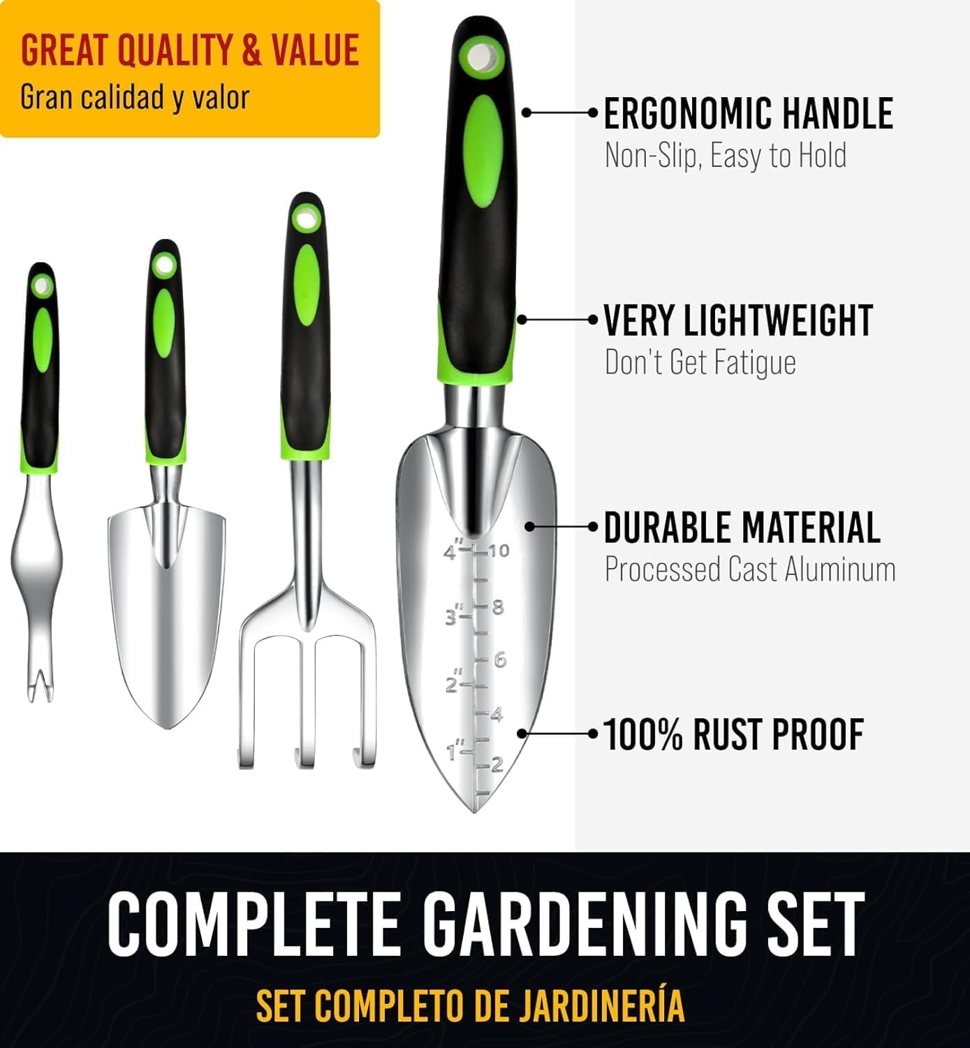 Heavy Duty Garden Tools 9Pieces Set - Rust Proof, Ergonomic Gardening Hand Tools Garden Gifts For Mom And Dad - RazzX