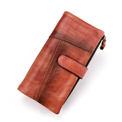 Vintage Rubbed Leather Fashion Stitching Long Wallet