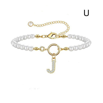 2024 New Fashion Toggle Clasp Initial Bracelet Women A-Z Letter Pendant 6mm Pearl Bracelet For Women Jewelry Gift - RazzX